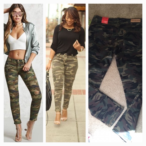 green camo skinny jeans
